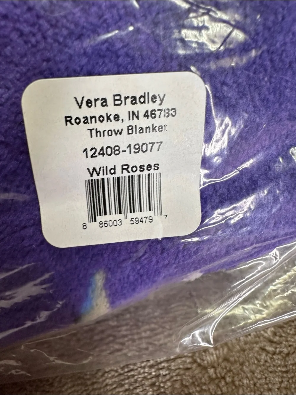 Vera Bradley Wild Roses Purple Plush Throw Blanket 50” x 80”